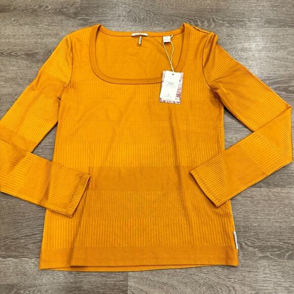 Scotch & Soda Womens M NEW Mercerized Square Neck Top Stretch Long Sleeve Orange - Picture 1 of 10